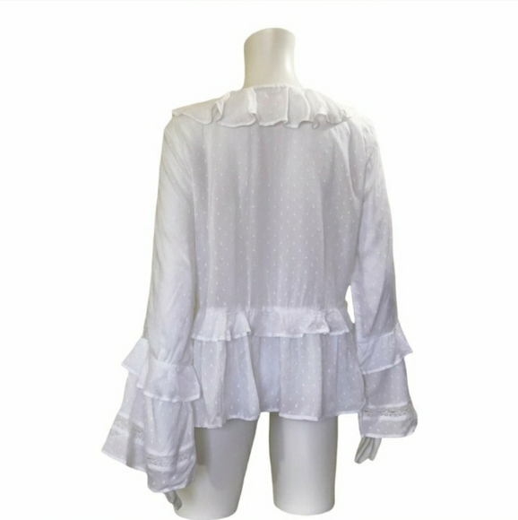 American Eagle Outfitters White Chenille Dot V-neck Feminine Ruffle Top … - Picture 2 of 5